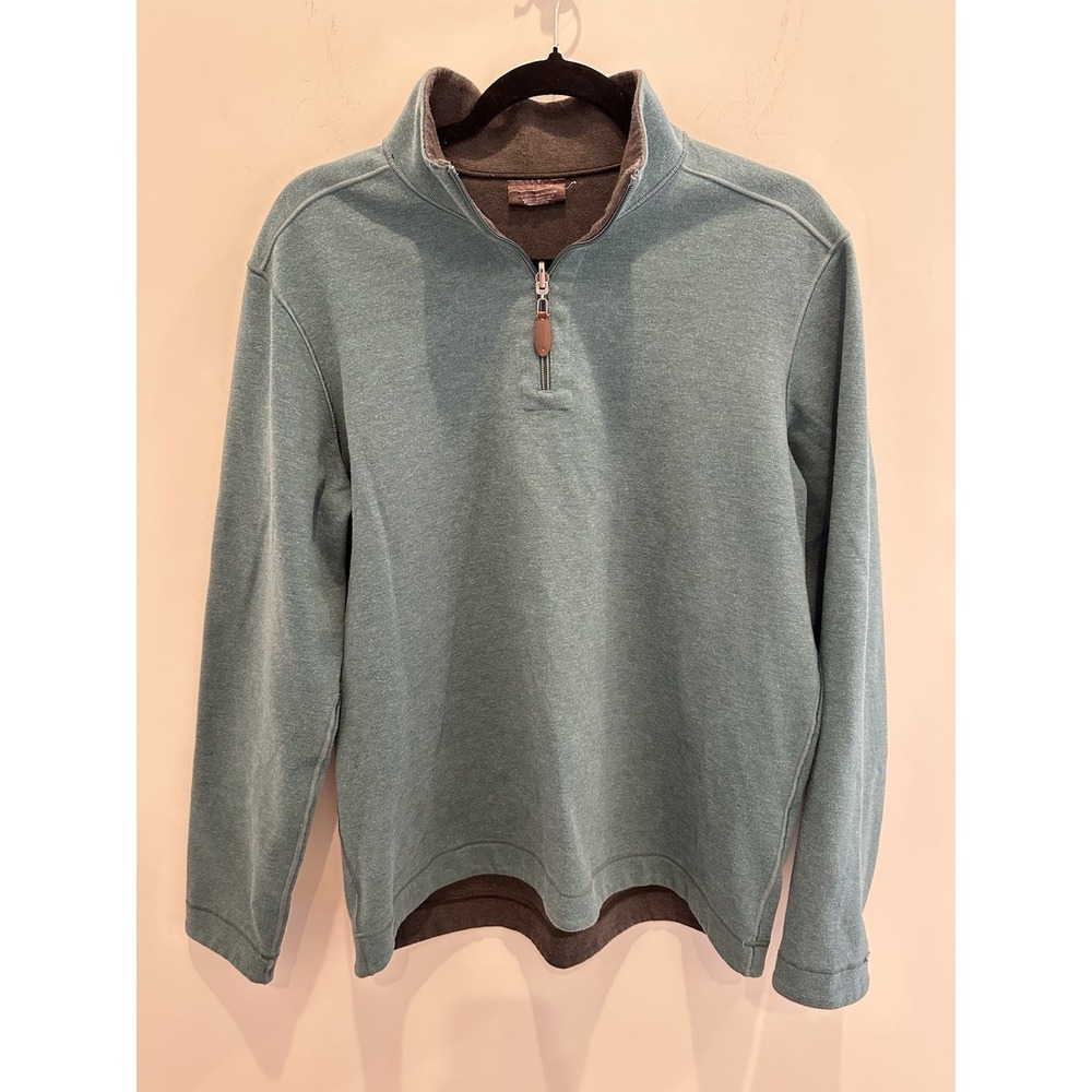 Johnston & Murphy Men's Reversible Green/grey Quarter Zip Pullover Size A